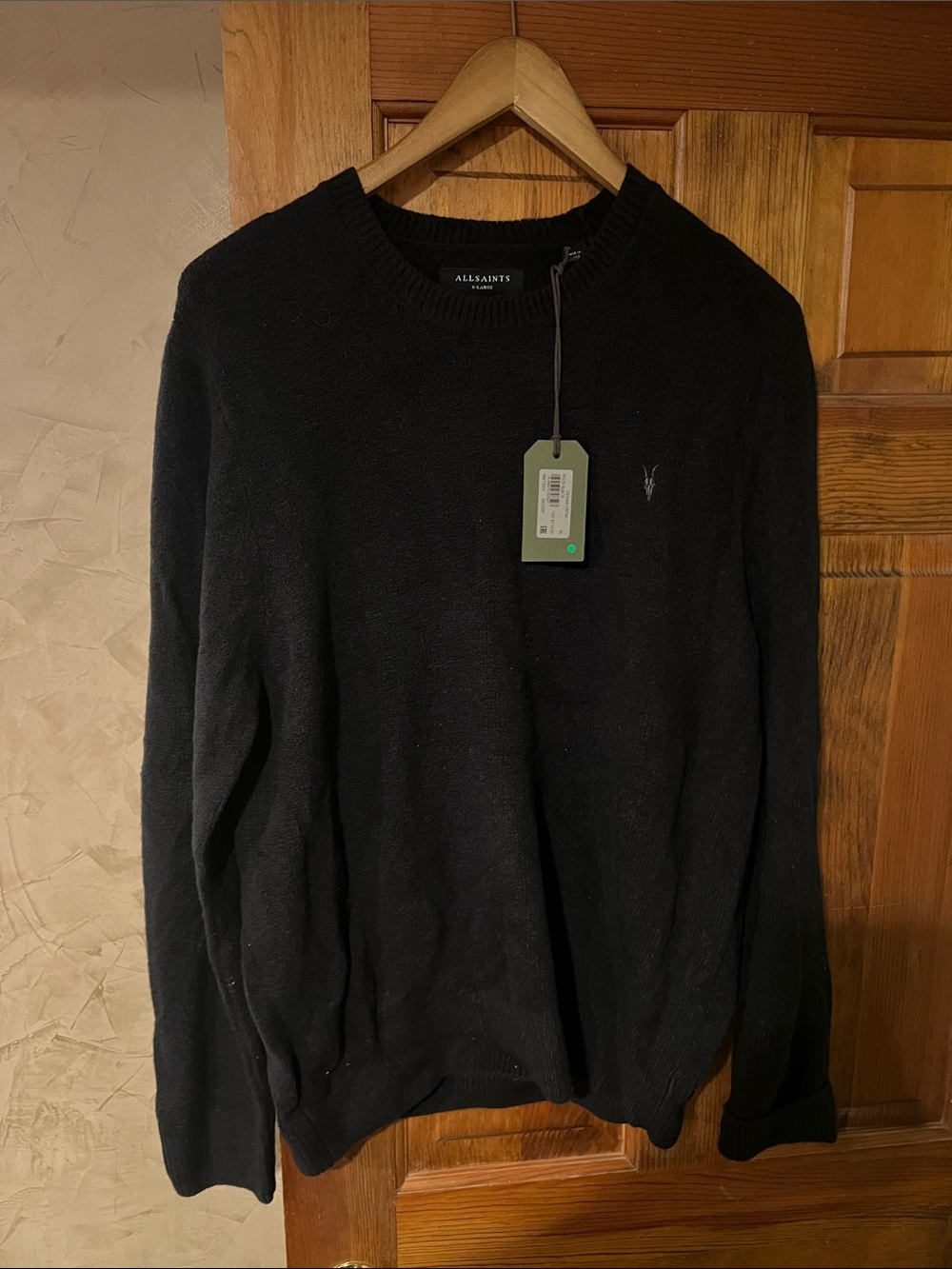 All Saints Black Crewneck Sweater with Subtle Logo